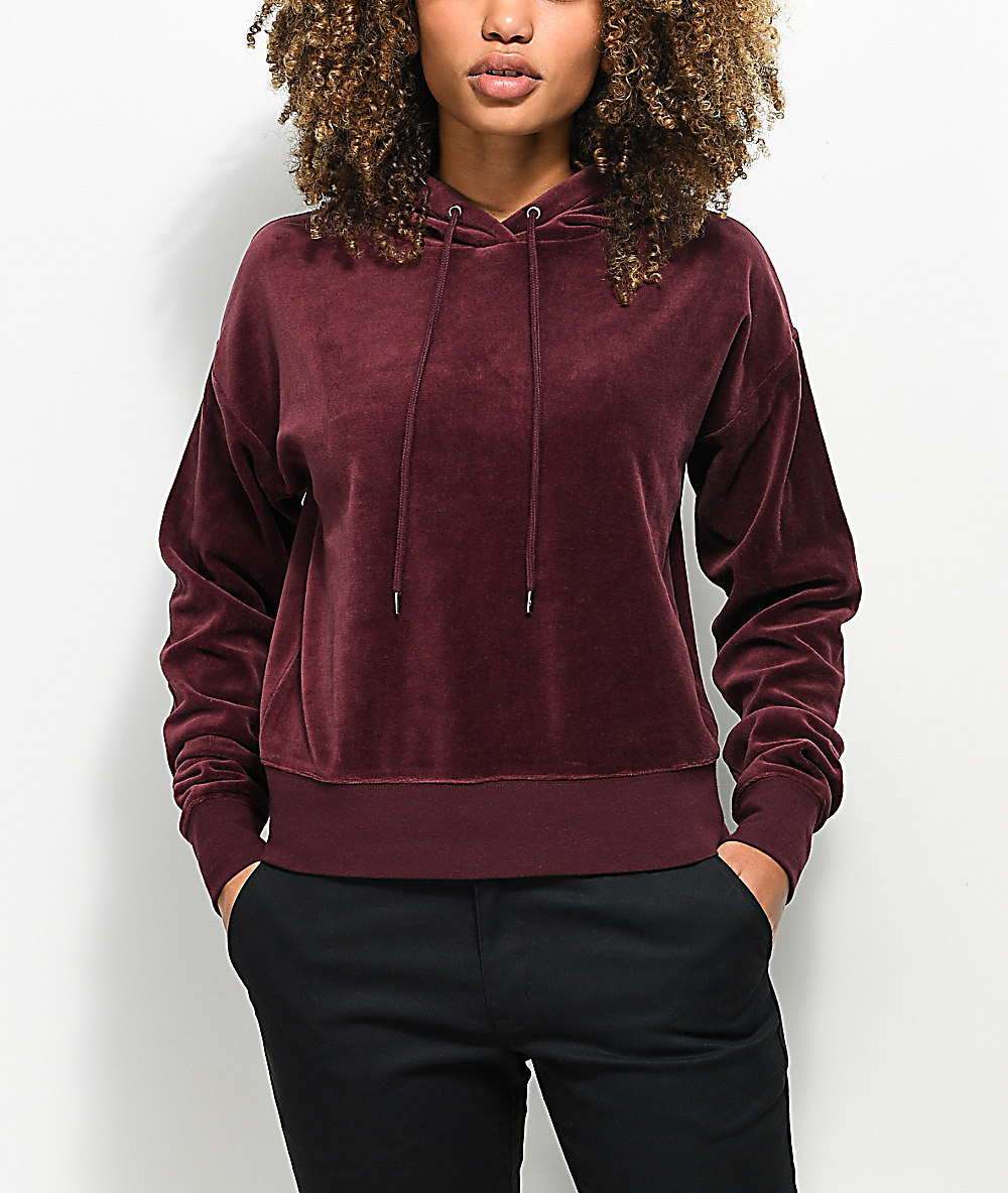 burgundy velvet hoodie