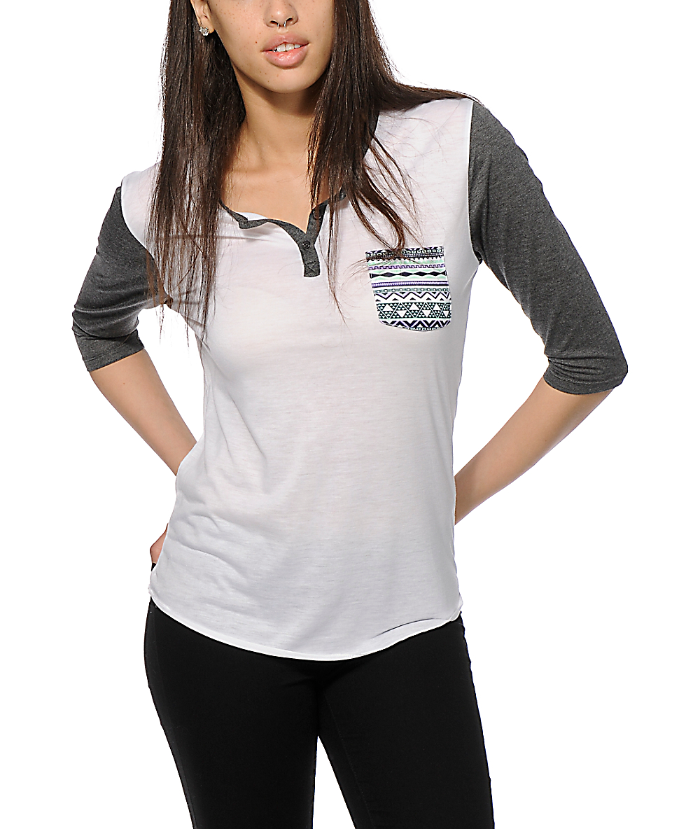 Tribal Womens 3//4 Sleeve Henley Top