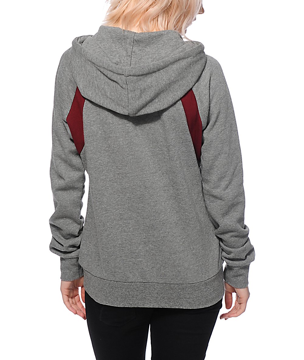 Zine Zeta Heather Grey & Burgundy Zip Up Hoodie | Zumiez