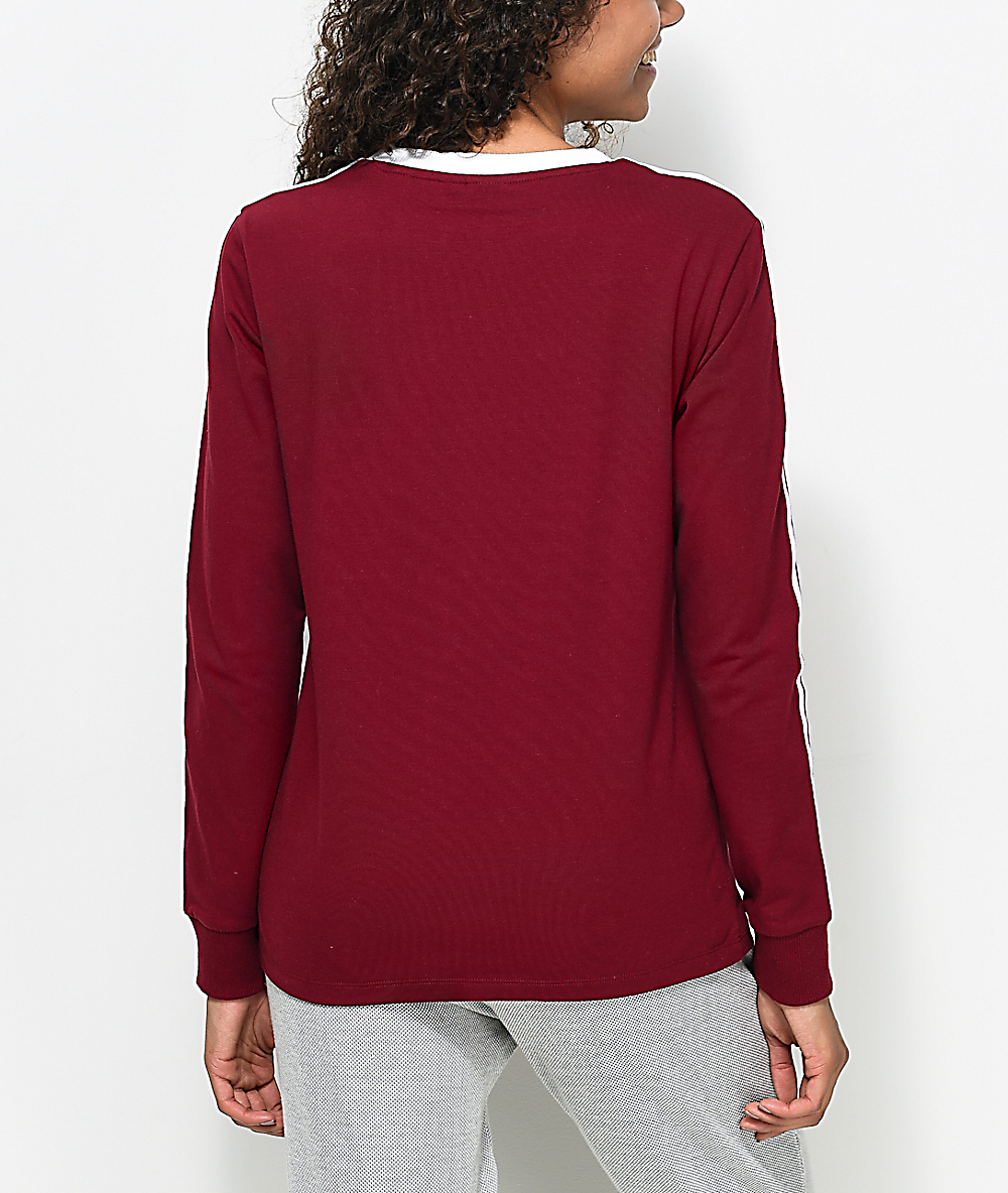 adidas originals three stripe long sleeve top in burgundy