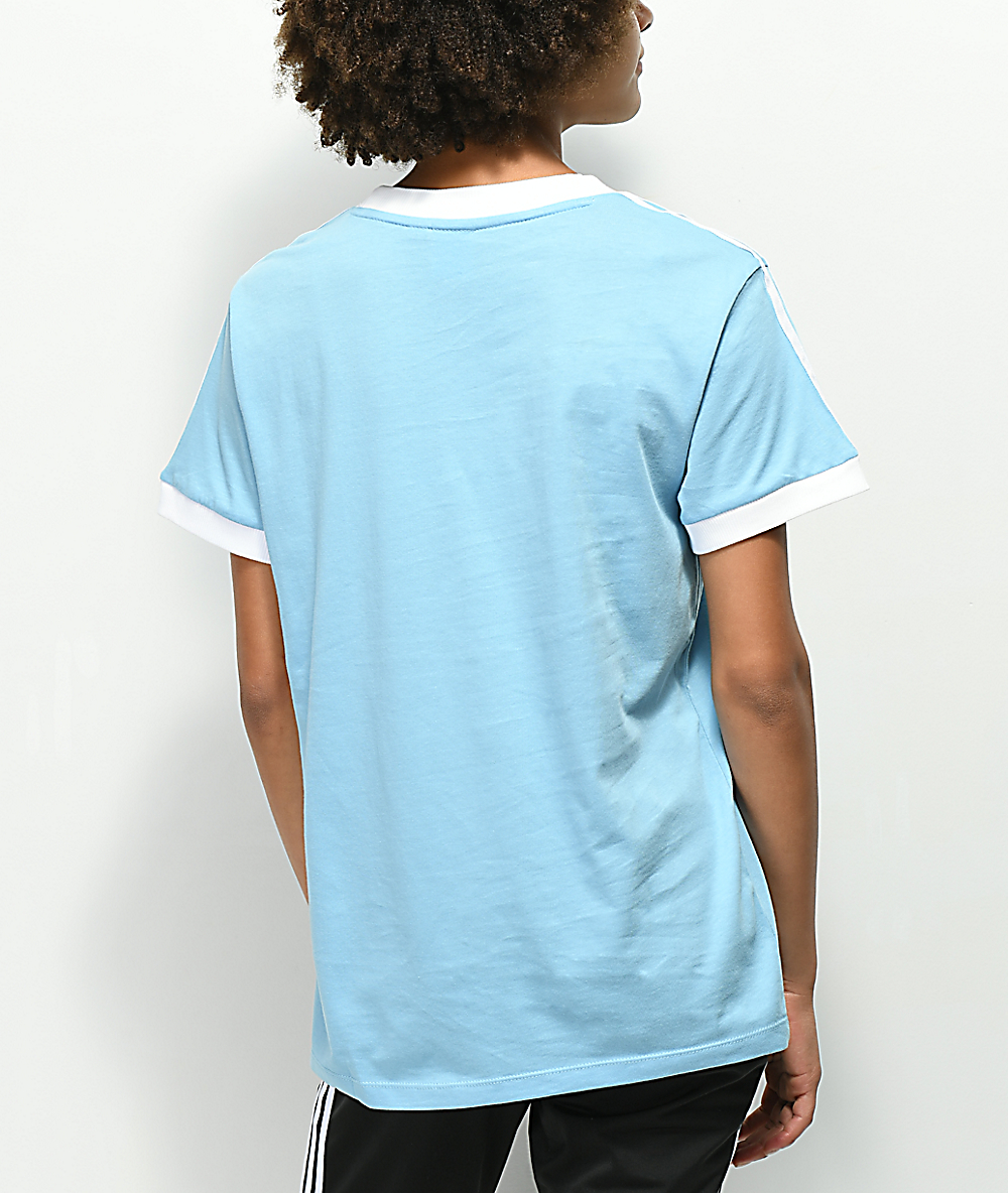 adidas 3 stripes tee light blue