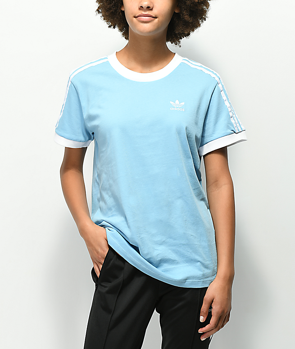 Adidas 3 Stripe Light Blue T Shirt Zumiez