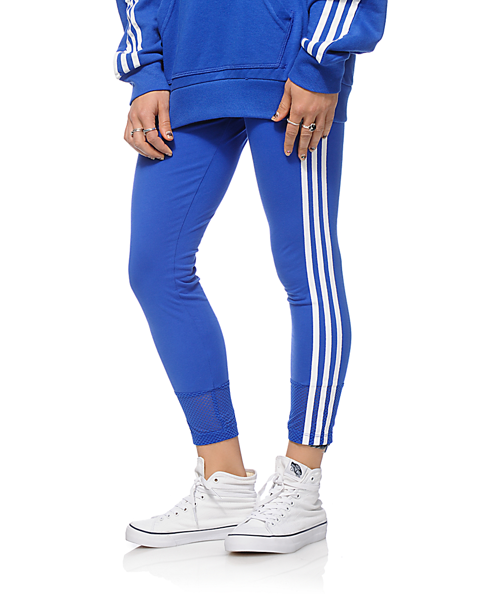 adidas blue 3 stripe leggings