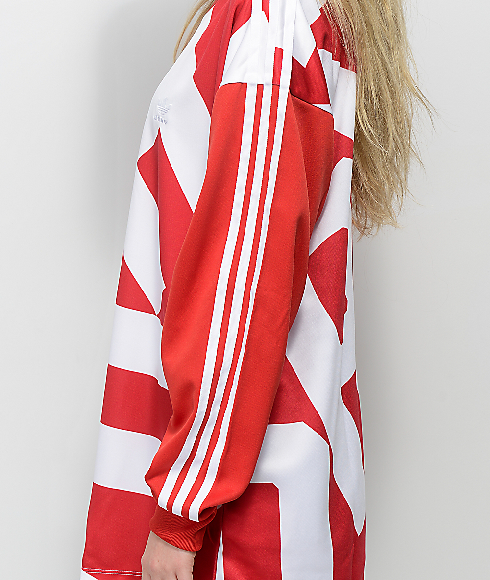 adidas red and white long sleeve