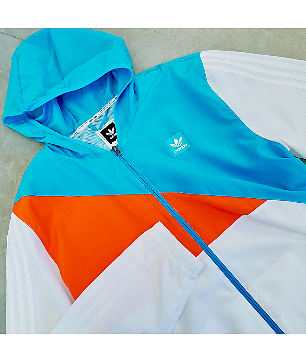 blue orange and white adidas jacket