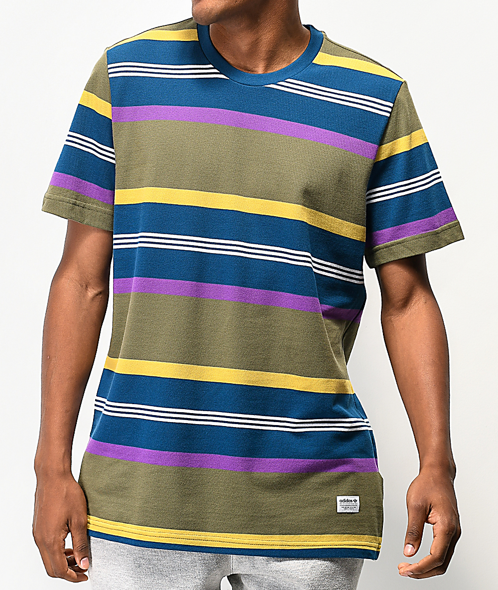 Adidas Grover Multi Striped Pique T Shirt Zumiez