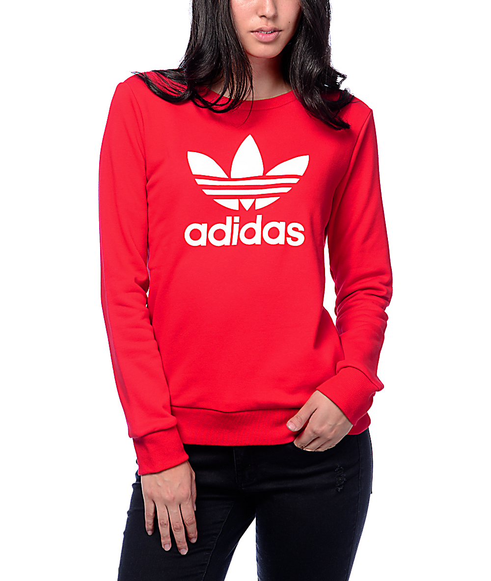 red adidas trefoil hoodie women's