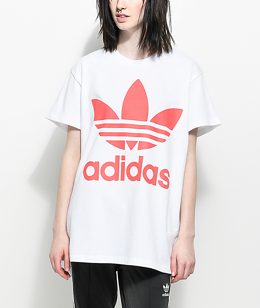 Adidas Trefoil White Hot Pink Oversized T Shirt Zumiez