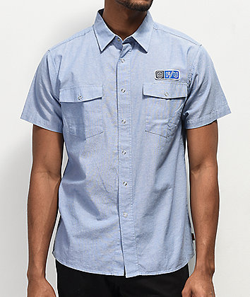 Brixton x Independent Officer Light Blue Short Sleeve Button Up Shirt