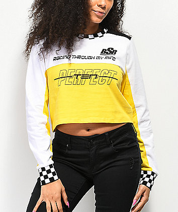 By Samii Ryan Perfect Ten White, Yellow & Black Crop Long Sleeve T-Shirt