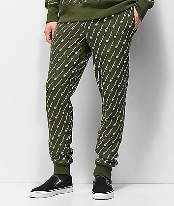 Champion Reverse Weave All Over Print Hiker Green Jogger Sweatpants