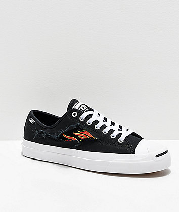 Converse Jack Purcell Pro Rip-Through Flame Black & White Skate Shoes