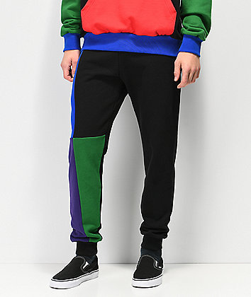 Cross Colours Blue, Green & Purple Colorblock Jogger Sweatpants