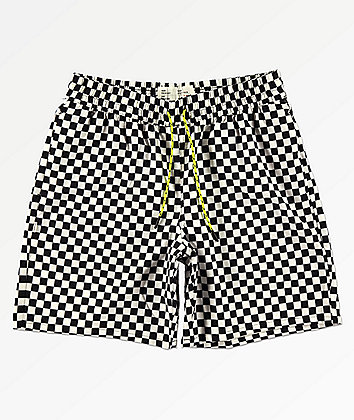 Fairplay Boardy Neon Checkered Black & White Elastic Waist Board Shorts