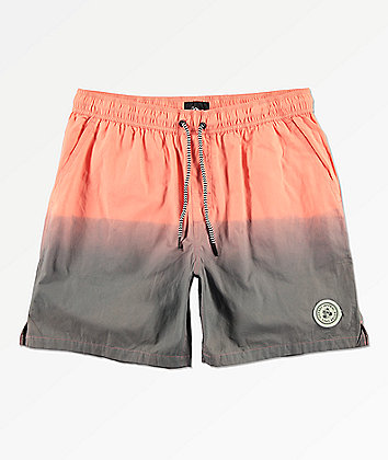 Imperial Motion Seeker Tub Volley Coral & Grey Dip Dyed Elastic Waist Shorts