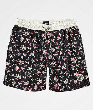 Imperial Motion Tub Seeker Volley Navy Floral Elastic Waist Shorts