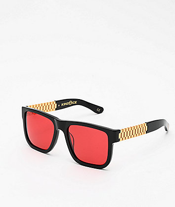 King Ice Gold Link Glossy Black & Red Polarized Sunglasses
