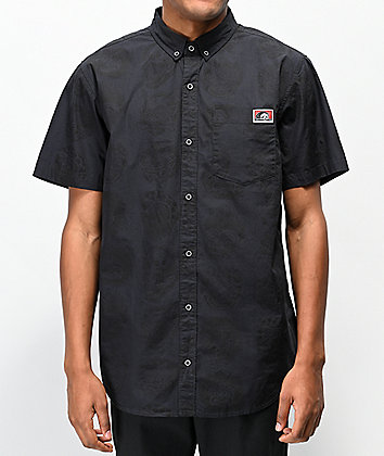 Lurking Class by Sketchy Tank Heads Black Short Sleeve Button Up Shirt