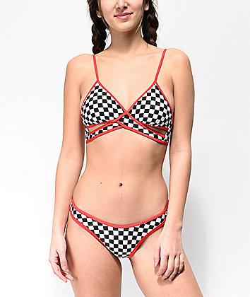 Malibu Check Please Black & White Checkered High Leg Super Cheeky Bikini Bottom
