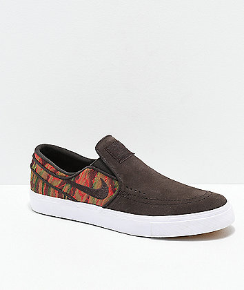 Nike SB Janoski Brown, White & Guatemalan Print Slip-On Skate Shoes