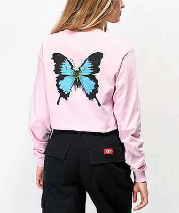 Petals and Peacocks Crazy Beautiful Butterfly Pink Long Sleeve T-Shirt