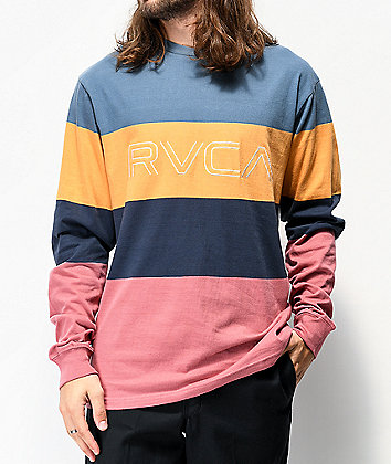 RVCA Shifty Slate, Gold, Navy and Brick Colorblock Long Sleeve T-Shirt