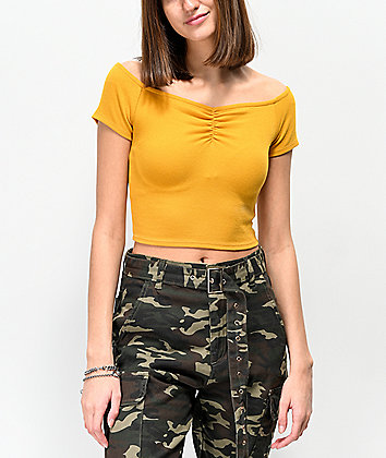 Trillium Blaine camiseta corta amarilla con escote Bardot