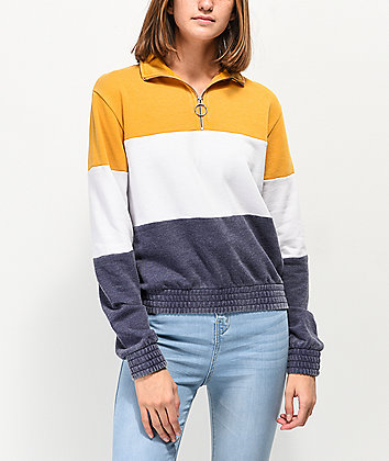Zine Darby Yellow, White & Blue Color Block Quarter Zip Sweatshirt