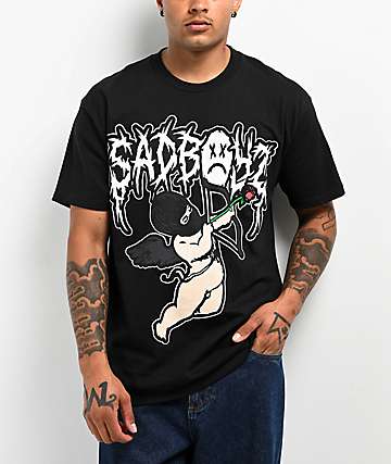SAD BOYZ by Junior H Pink Cherub Black Wash T-Shirt