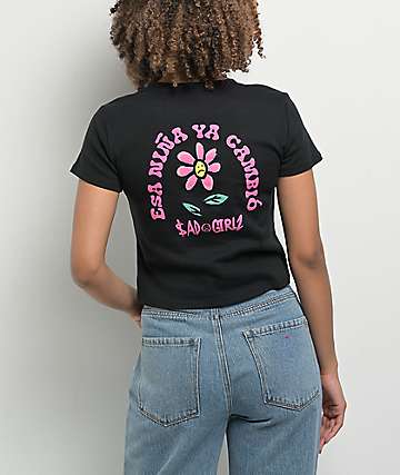SAD BOYZ By Junior H SAD GIRLZ Cherub Black Crop T-Shirt