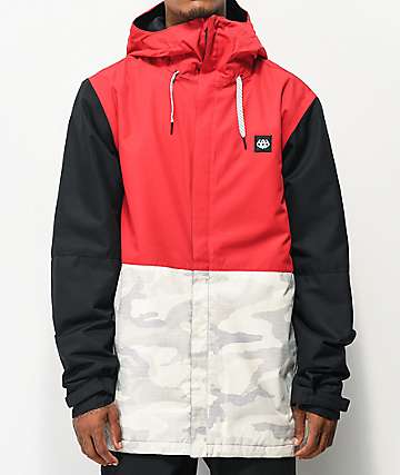 686 Foundation Snow Camo, 10K chaqueta de snowboard roja y negra