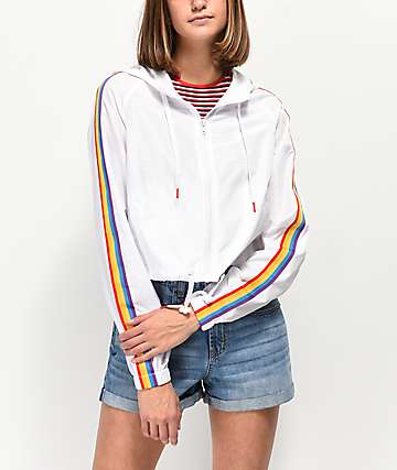 A-Lab Jadia chaqueta cortavientos blanca con cinta arcoíris