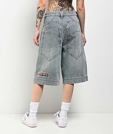 A.LAB Analog Star Cable Blue Wash Oversized Denim Shorts - 