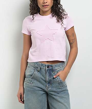 A.LAB Nikki Star Cutout Pink Crop T-Shirt - 