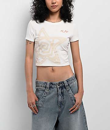 A.LAB Serina Star Off White Crop T-Shirt -
