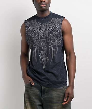 Affliction Winged Up Black Thermal Long Sleeve Crop T-Shirt