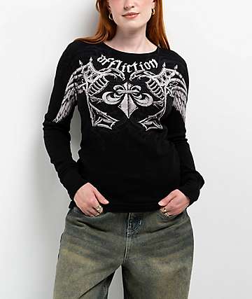Affliction Detail Black Thermal Long Sleeve T-Shirt