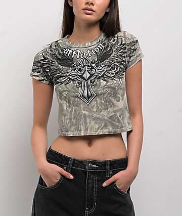 Affliction Broken Heart Rhinestone Pink Triangle Bikini Top