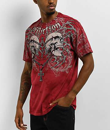 Affliction Crows Red 2fer Crop T-Shirt