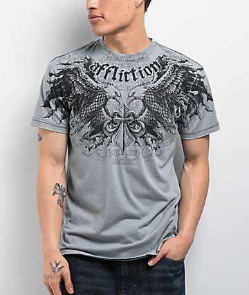 Affliction Winged Up Black Thermal Long Sleeve Crop T-Shirt
