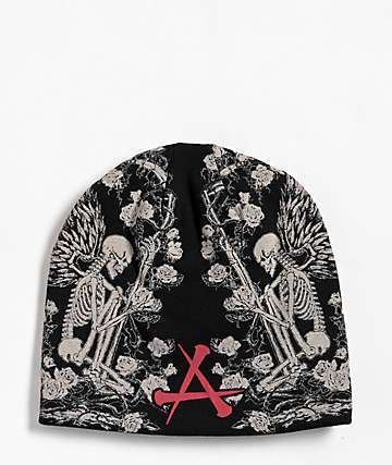 Affliction Prayer Nails Black Reversible Skully Beanie - 