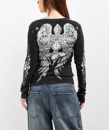 Affliction Winged Up Red Wash Crop T-Shirt