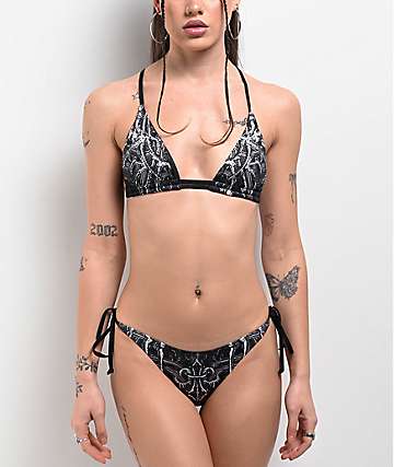 Affliction Broken Heart Rhinestone Pink Triangle Bikini Top