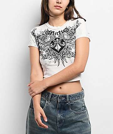 Affliction Venetian Fleet Black Thermal Long Sleeve Crop T-Shirt