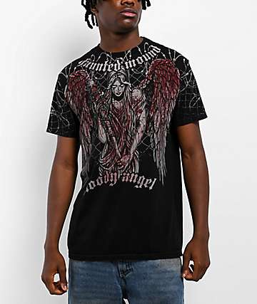 Affliction x Haunted Mound Bloody Angel Black Wash T-Shirt - 