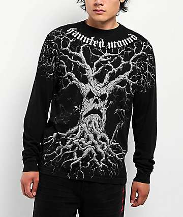 Affliction x Haunted Mound Deer God Black Wash & Grey 2Fer Long Sleeve T-Shirt