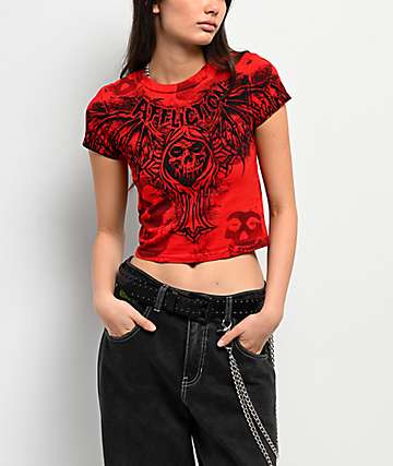 Affliction x Misfits Bat Red Crop T-Shirt - 