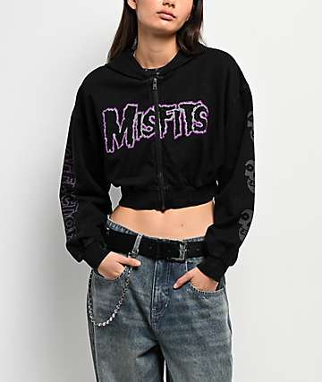 Affliction x Misfits Crypt Black Crop Zip Hoodie - 