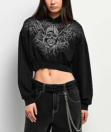 Affliction x Misfits Reaper Black Crop Hoodie - 