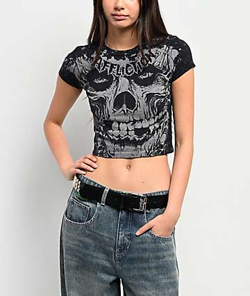 Affliction x Misfits Skully Black Crop T-Shirt - 